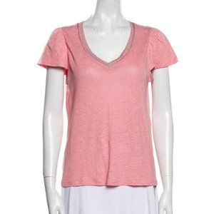Maje Linen Pink V-neck T-Shirt | Linen Shirt | Linen T-Shirt